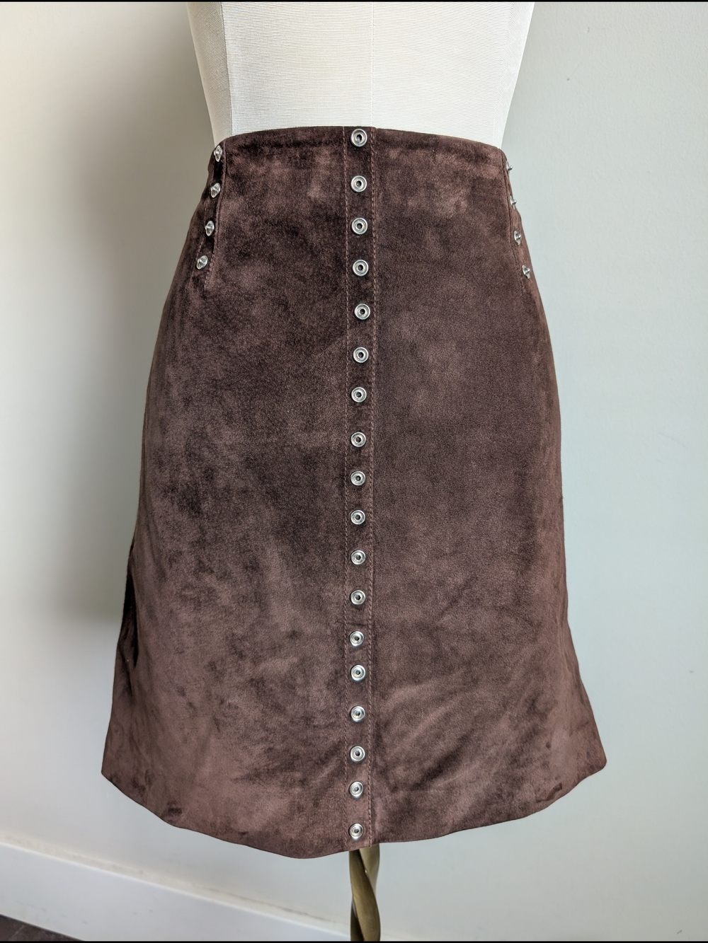 Rare Vintage 100% Genuine Suede Leather A-line Fall Skirt Size 0